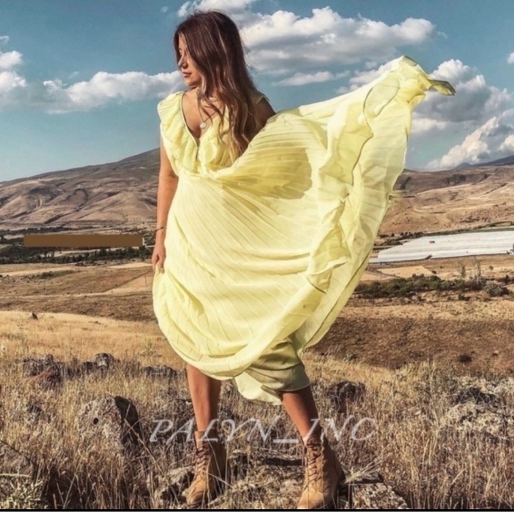 ZARA Elegant Pleated Yellow Maxi Dress